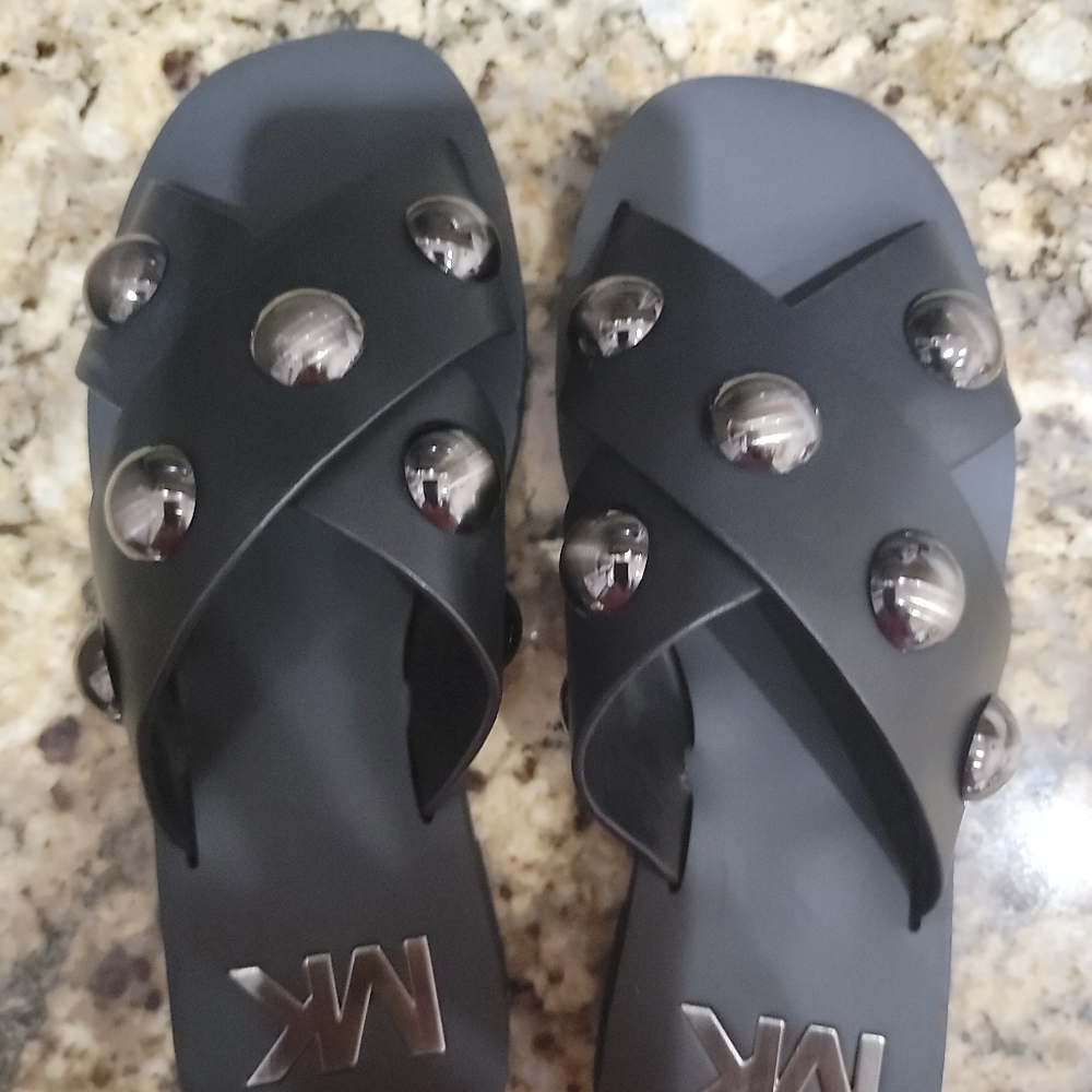 MICHAEL KORS GLENDA LEATHER SLIDE SANDALS SZ 5